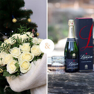 20 ROSES BLANCHES + CHAMPAGNE